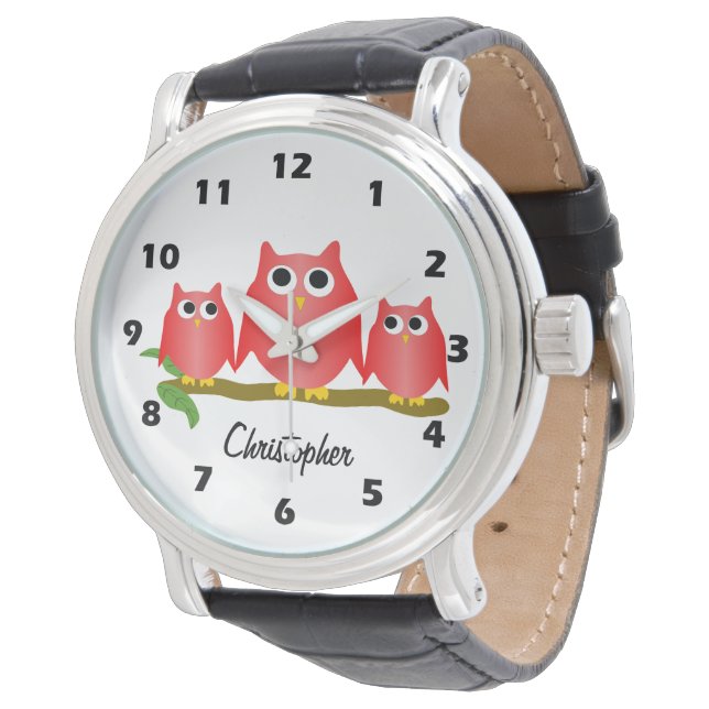 Red Owls Design Personalised Watch (Angled)