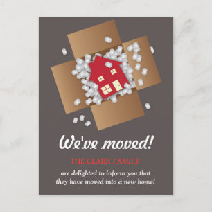 Red Packing Popcorn Moving Announcement Postcard