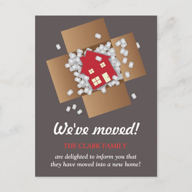 Red Packing Popcorn Moving Announcement Postcard (Front)