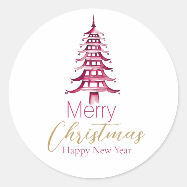 Red Pagoda Christmas Tree  Classic Round Sticker (Front)