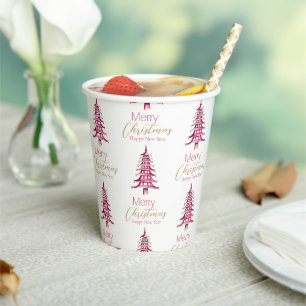 Red Pagoda Christmas Tree Pattern Paper Cups