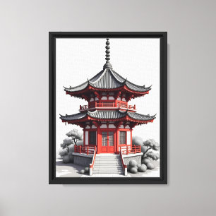 Red Pagoda Ink Style – Japanese Temple Canvas Print