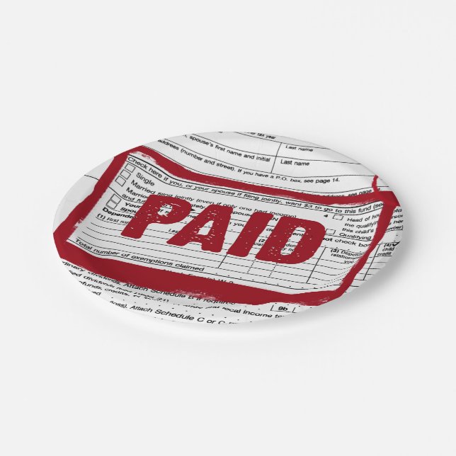 red PAID stamp on tax form Paper Plate (Angled)
