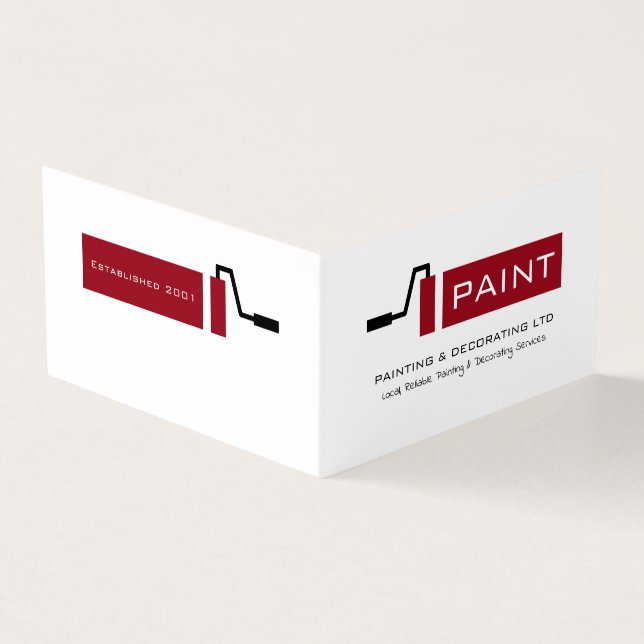 Red Paint Roller, Painter & Decorator Photo Business Card (Outside)