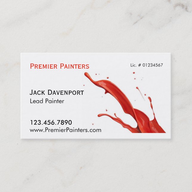 Red Paint Splash | Professional Painter Two Sided Business Card (Front)