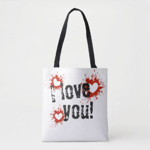 Red Paint Splatter Hearts, I Love You Tote Bag