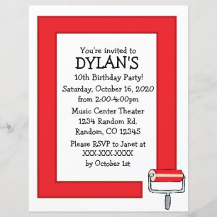 Red paint theme birthday party flyer invitations