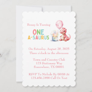 Red Painted Dinosaur One A Saurus Birthday  Invitation