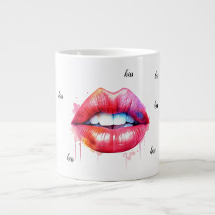 red painted female lips watercolor large coffee mug