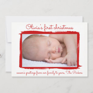 Red painted frame Baby's First Christmas Photo Holiday Card