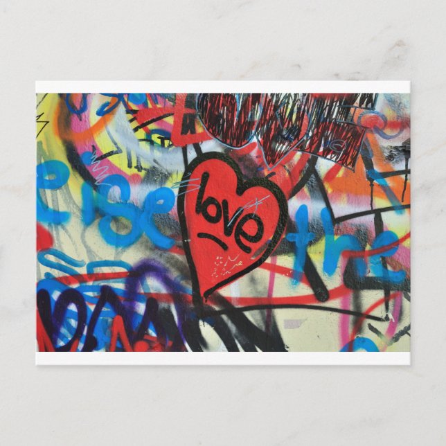 red painted heart love graffiti postcard (Front)