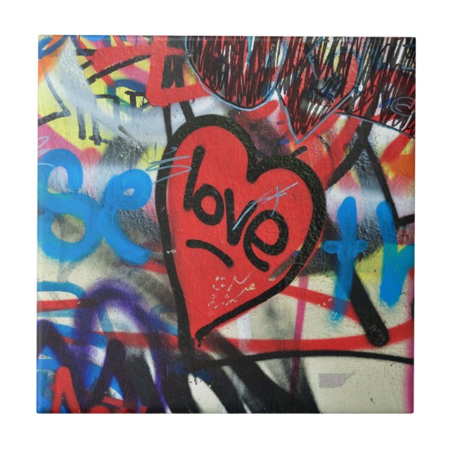 red painted heart love graffiti tile (Front)