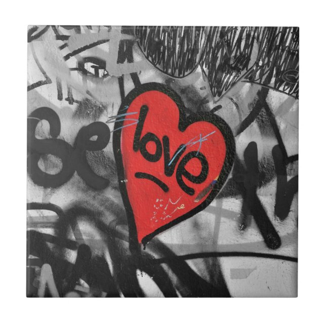 red painted heart tile (Front)