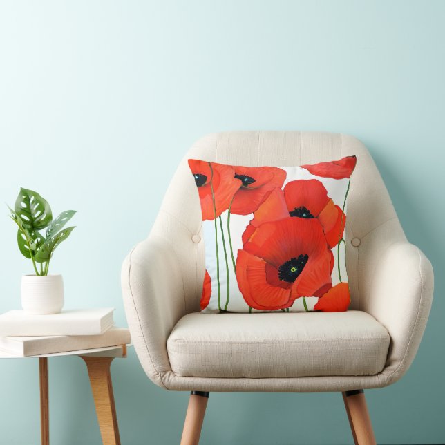 Red Painted Poppies Cushion (Chair)