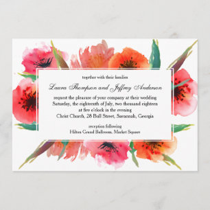 Red Painted Poppies Floral Wedding Invitation