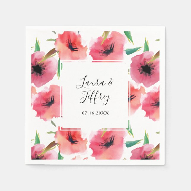 Red Painted Poppies Floral Wedding Napkin (Front)