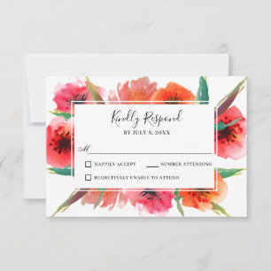 Red Painted Poppies Floral Wedding RSVP