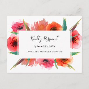 Red Painted Poppies Floral Wedding RSVP Invitation Postcard