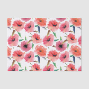 Red Painted Poppies Watercolor Floral Tissue Paper