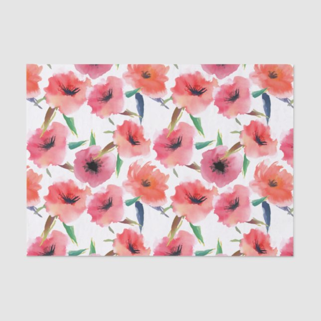 Red Painted Poppies Watercolor Floral Tissue Paper (Front)