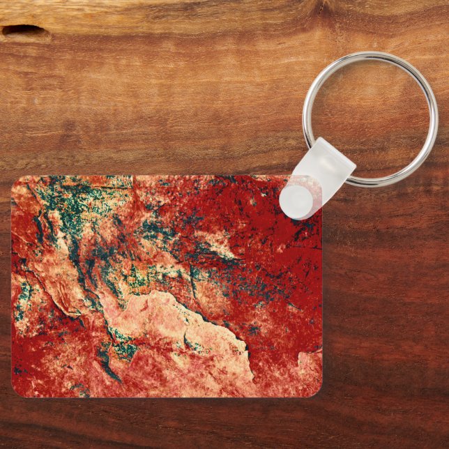 Red Painted Rock Wall Key Ring (Front)