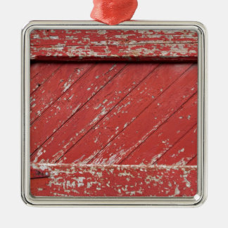 Red Painted Wooden Barn Door Metal Tree Decoration