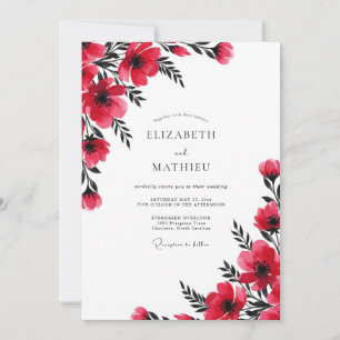 Red Painterly Botanical Wedding Invitation