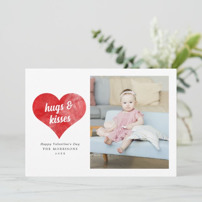 Red Painterly Hearts Modern Valentine's Day Photo Holiday Card (Standing Front)
