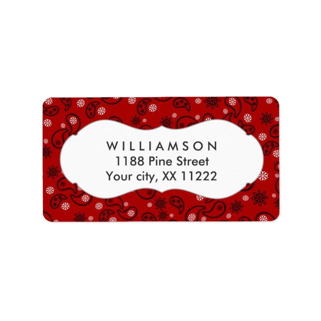 red paisley bandanna cowboy western favour label (Front)