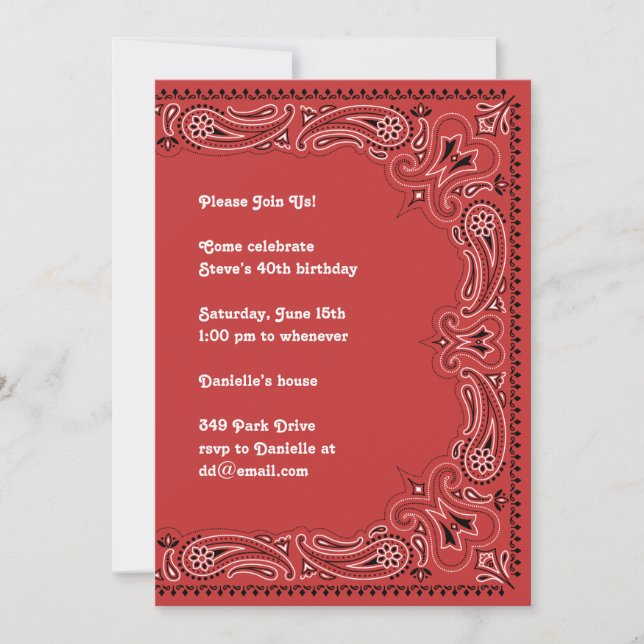 Red Paisley Bandanna Invitation (Front)