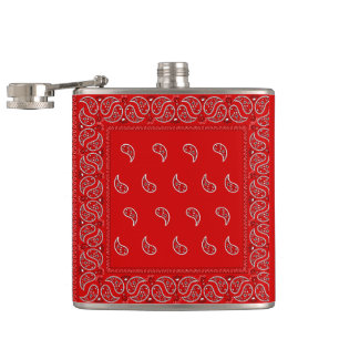 red paisley bandanna pattern hip flask