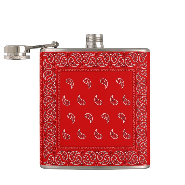 red paisley bandanna pattern hip flask (Opened)