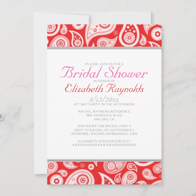 Red Paisley Bridal Shower Invitations (Front)