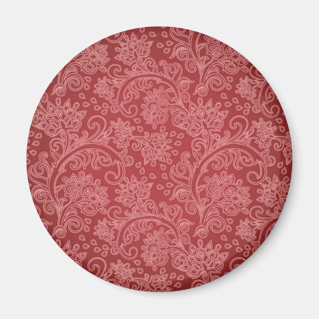 Red Paisley Damask Designer Floral Classic Magnet (Front)