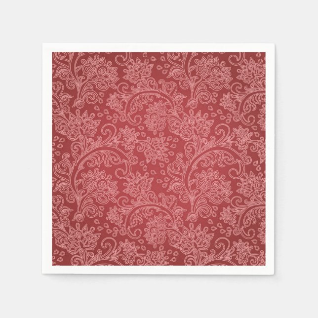 Red Paisley Damask Designer Floral Classic Napkin (Front)