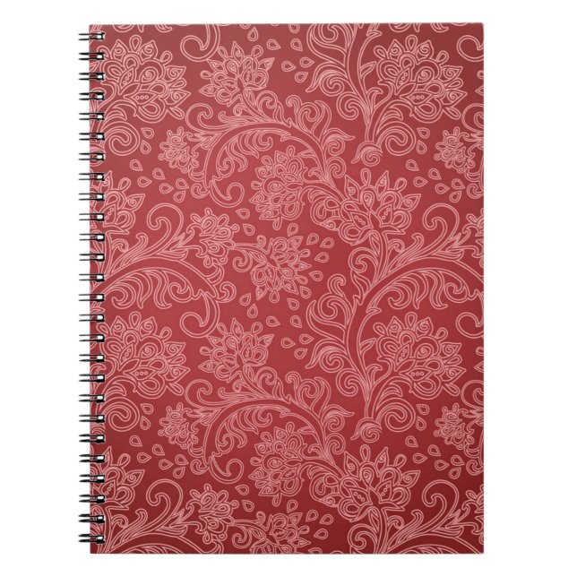 Red Paisley Damask Designer Floral Classic Notebook (Front)