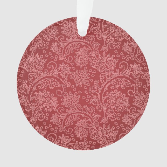 Red Paisley Damask Designer Floral Classic Ornament (Front)
