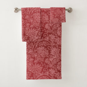 Red Paisley Damask Designer Floral Vintage Classic Bath Towel Set