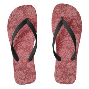 Red Paisley Damask Designer Floral Vintage Classic Flip Flops