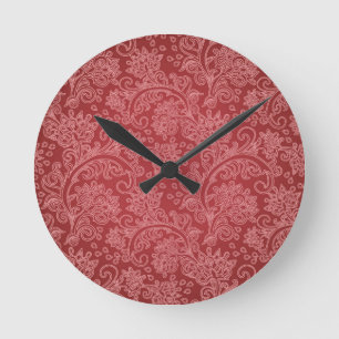 Red Paisley Damask Designer Floral Vintage Classic Round Clock