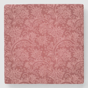 Red Paisley Damask Designer Floral Vintage Classic Stone Coaster