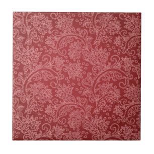 Red Paisley Damask Designer Floral Vintage Classic Tile