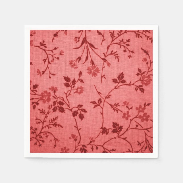 Red paisley fabric like linen look napkin (Front)