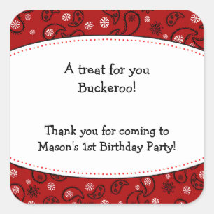 Red Paisley Favour Sticker Cowboy Western Label