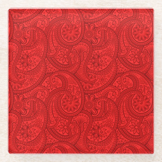 Red Paisley Glass Coaster (Front)