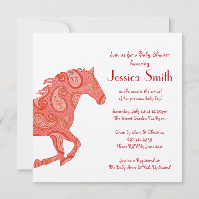 Red Paisley Horse Baby Shower Invitation (Front)
