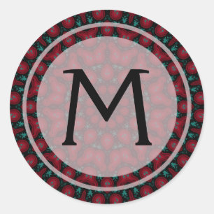 Red Paisley Kaleidoscope Monogram Sticker