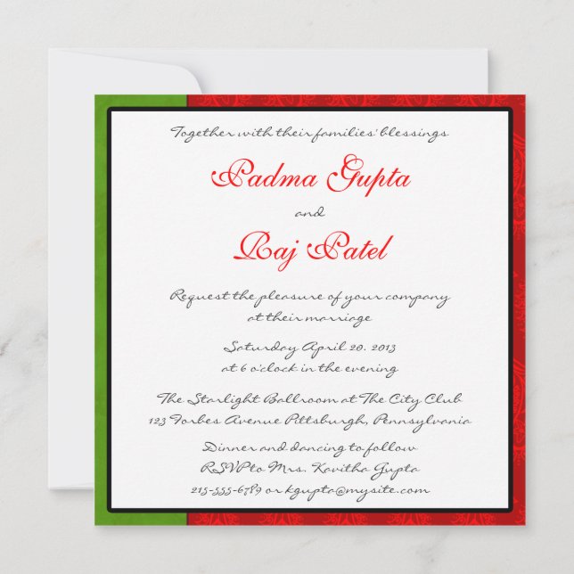 Red Paisley Peacock Indian Wedding Invitation (Back)