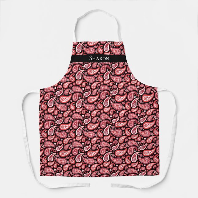 Red Paisley Personalised Apron (Front)