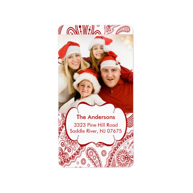Red Paisley PHOTO Return Address Label (Front)